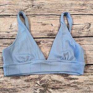 Aerie Sky Blue Ribbed Triangle Bikini Top Size Medium